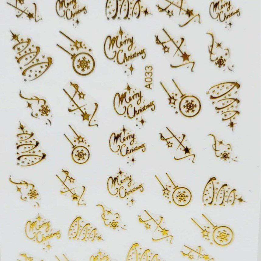 A033, Golden Christmas Decal/Sticker by thePINKchair - thePINKchair.ca - Nail Art Kits & Accessories - thePINKchair nail studio