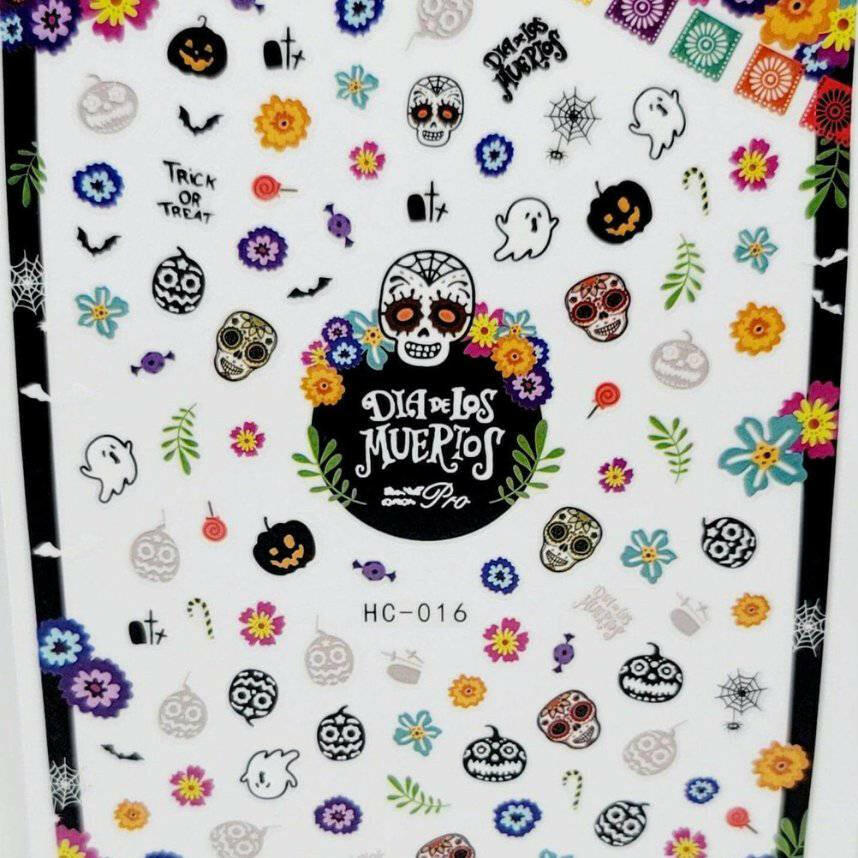 HC016, Sugar Skull Halloween Decal/Sticker by thePINKchair - thePINKchair.ca - Nail Art - thePINKchair nail studio