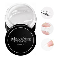 Melody Susie solid nail glue gel in a 15ml bottle, used for nail art and nail enhancement applications.