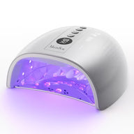 Melody Susie P-PLUS30GT rechargeable cordless UV/LED nail lamp in silver, showcasing its compact design and LED light technology.