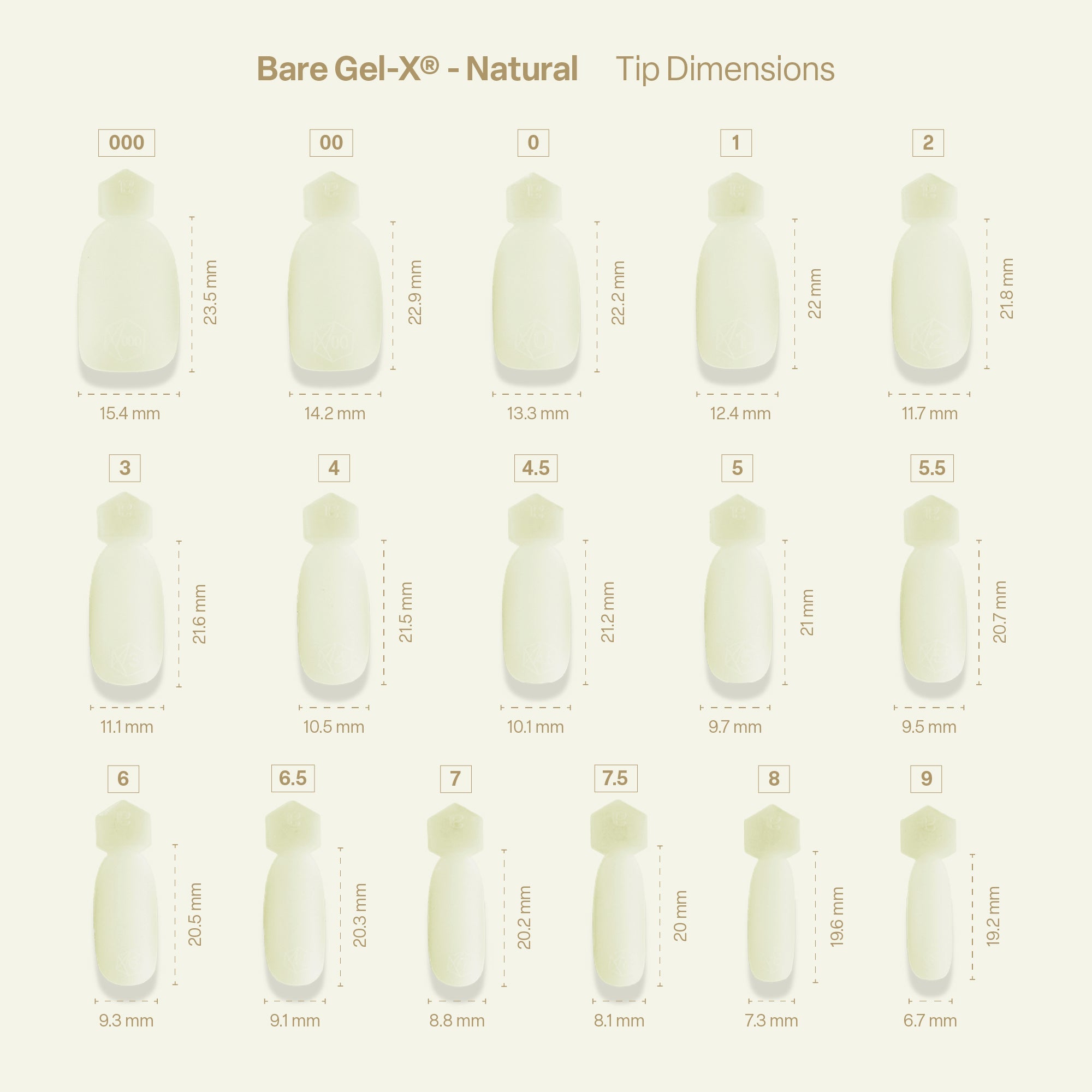 Aprés Bare Gel-X Natural tips – sizing chart 1