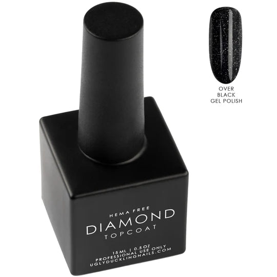 Ugly Duckling Diamond HEMA-Free No Wipe Top Coat gel, clear glossy finish for nail enhancements and gel manicures.
