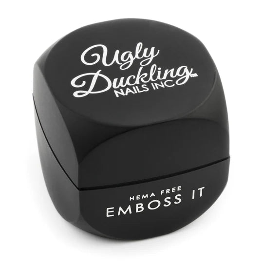 Close-up of Ugly Duckling Emboss It Nail Art tool showcasing textured embossed patterns on a nail design.