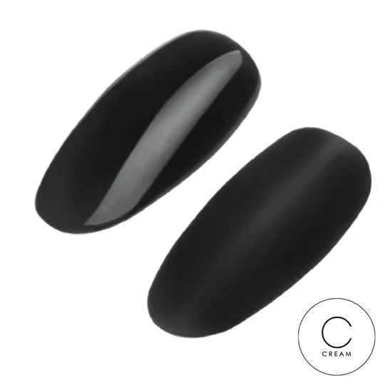 Blackout gel polish #043 from Ugly Duckling, showcasing a smooth, glossy dark gel nail polish application.