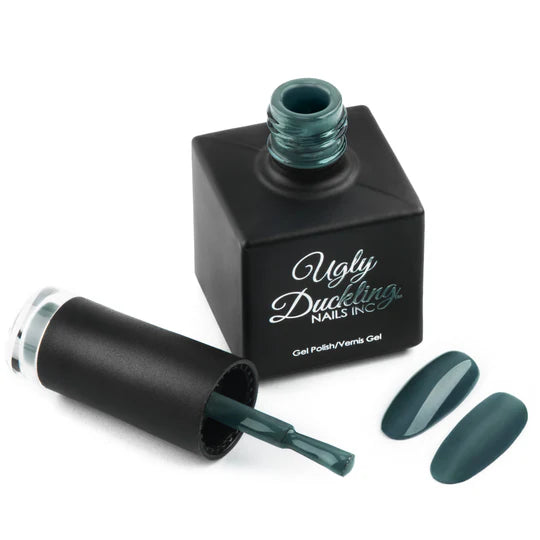 Ugly Duckling SPRUCE gel polish #095 featuring a vibrant, glossy green color in a 350ml bottle with a black cap.