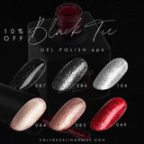 Ugly Duckling Black Tie Collection gel polish set with six bottles, featuring dark, elegant shades for manicures and nail art.