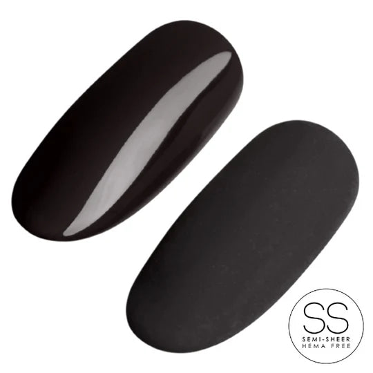 Ugly Duckling Vamp Collection gel polish in Blacklisted shade, showing dark black color with glossy finish on a nail.