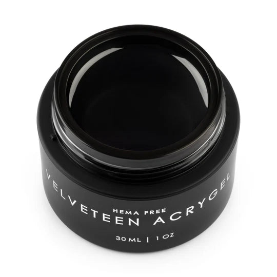 Clear VELVETEEN ACRYGEL builder gel by Ugly Duckling in 30ml jar, shown in a sleek, transparent container.