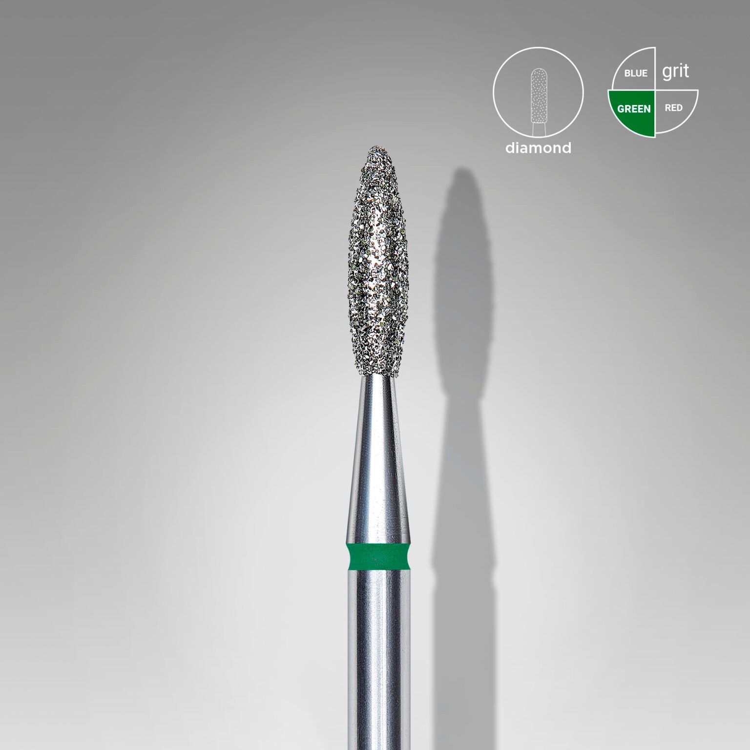 Diamond nail drill bit flame green EXPERT head diameter 2,1 mm / working part 8 mm - thePINKchair.ca - efile Bit - Staleks