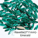 Emerald, Navette (3x11mm/12pcs) by thePINKchair