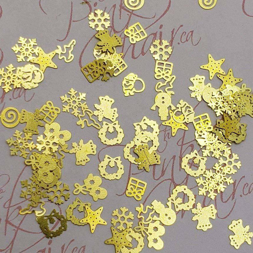 Gold Metal Christmas Shapes 1 by thePINKchair - thePINKchair.ca - Nail Art - thePINKchair nail studio