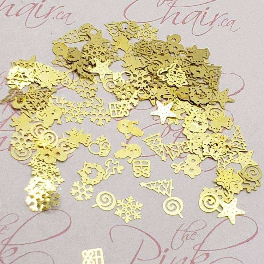 Gold Metal Christmas Shapes 2 by thePINKchair - thePINKchair.ca - Nail Art - thePINKchair nail studio