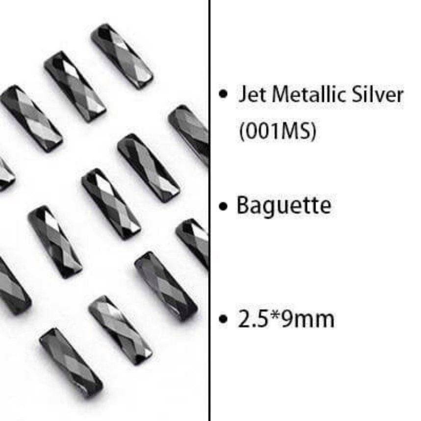 Jet Metallic, Baquette (2.5x9mm/6pcs) by thePINKchair - thePINKchair.ca - Rhinestone - thePINKchair nail studio