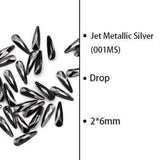 Jet Metallic, Drop (2x6mm/6pcs) by thePINKchair - thePINKchair.ca - rhinestone - thePINKchair nail studio