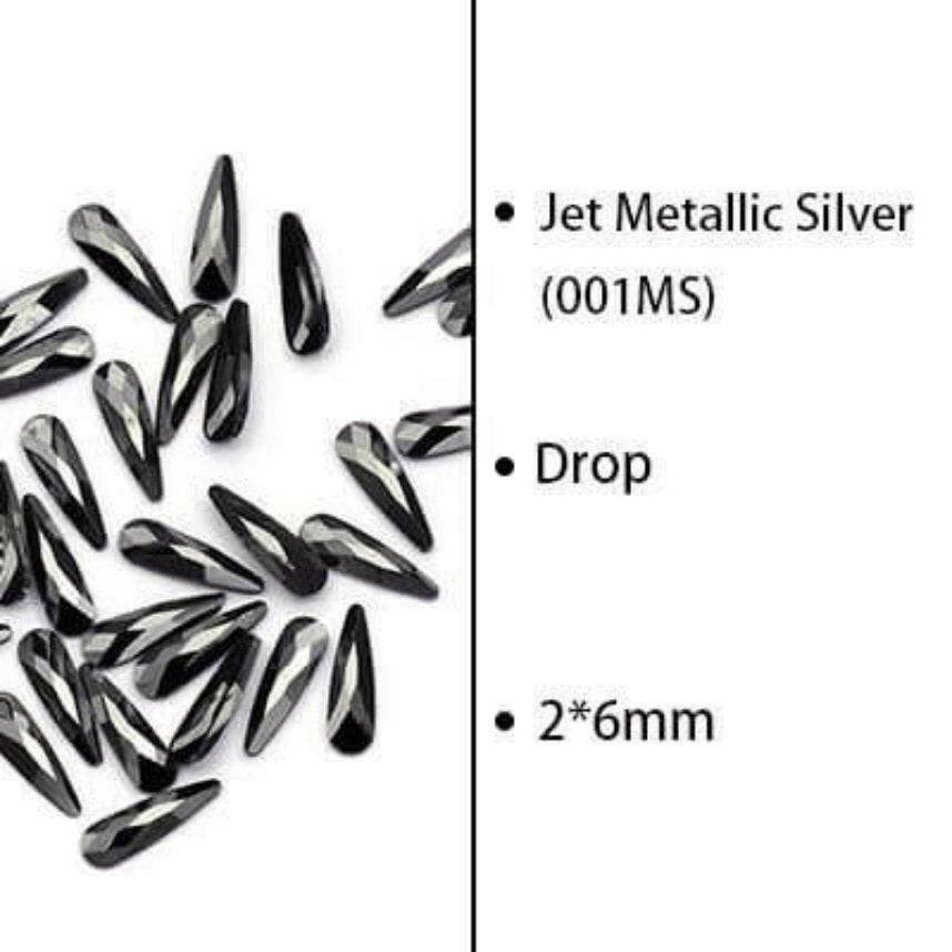 Jet Metallic, Drop (2x6mm/6pcs) by thePINKchair - thePINKchair.ca - rhinestone - thePINKchair nail studio