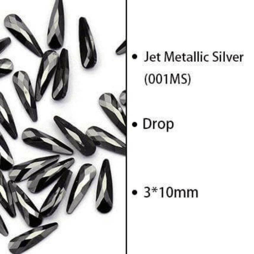 Jet Metallic, Drop (3x10mm/6pcs) by thePINKchair - thePINKchair.ca - Rhinestone - thePINKchair nail studio