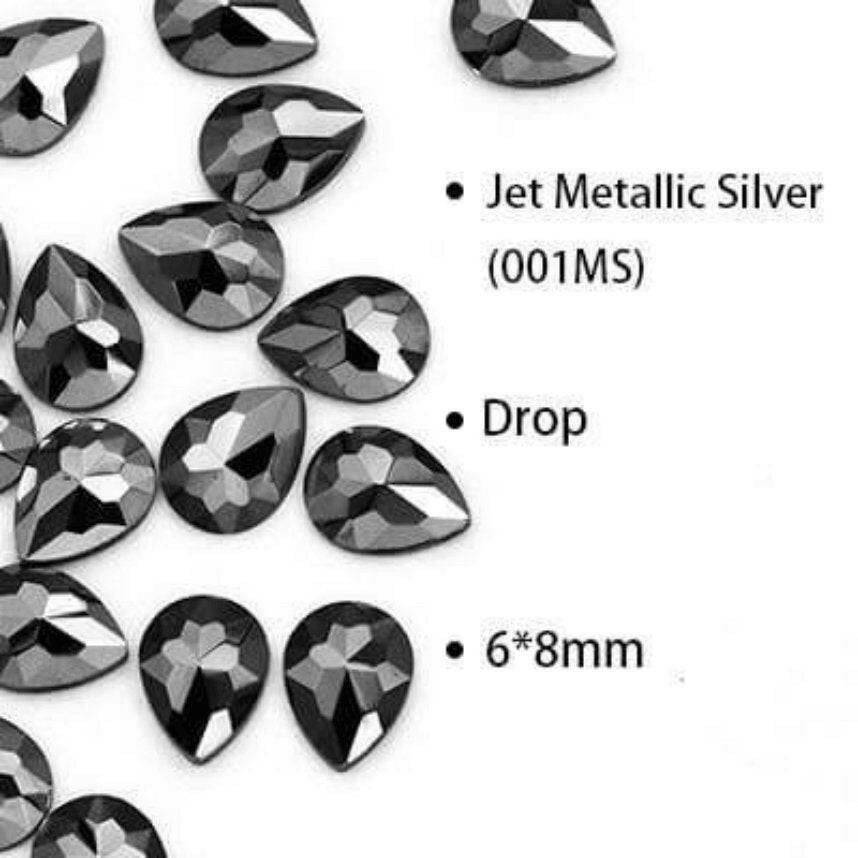Jet Metallic, Drop (6x8mm/6pcs) by thePINKchair - thePINKchair.ca - Rhinestone - thePINKchair nail studio
