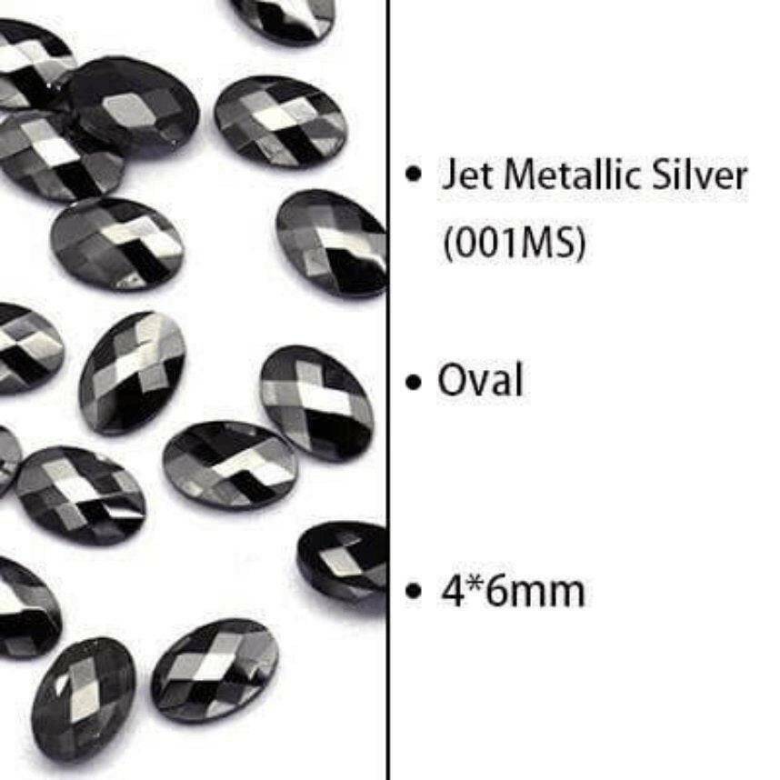 Jet Metallic, Oval (4x6mm/6pcs) by thePINKchair - thePINKchair.ca - Rhinestone - thePINKchair nail studio
