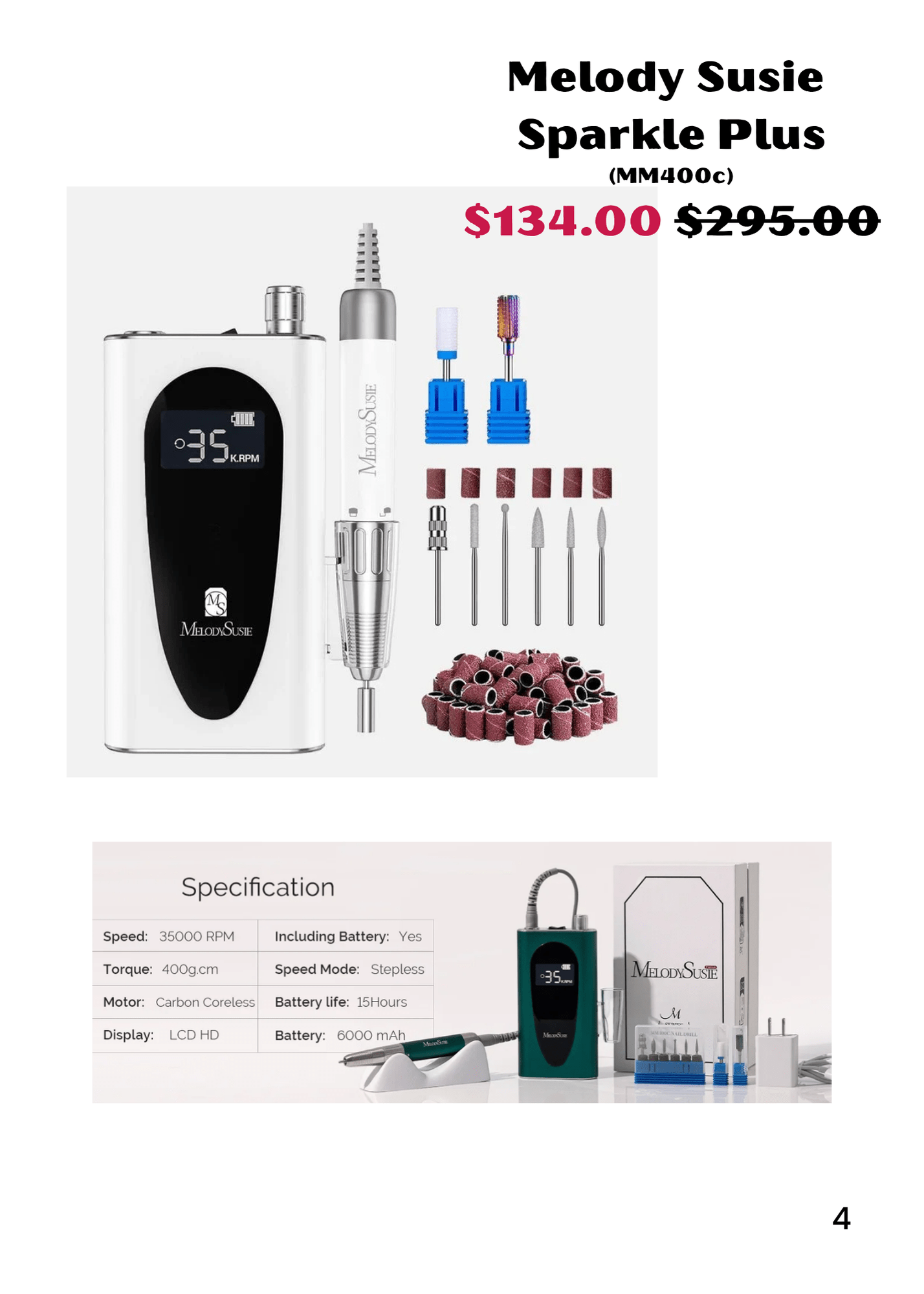 MB420G Rechargeable 40000RPM Nail Drill - thePINKchair.ca - efile - Melody Susie