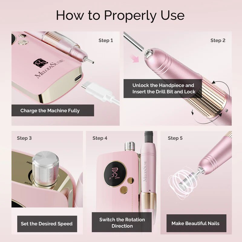 SM200F Plus Rechargeable 35000RPM Nail Drill - thePINKchair.ca - efile - Melody Susie