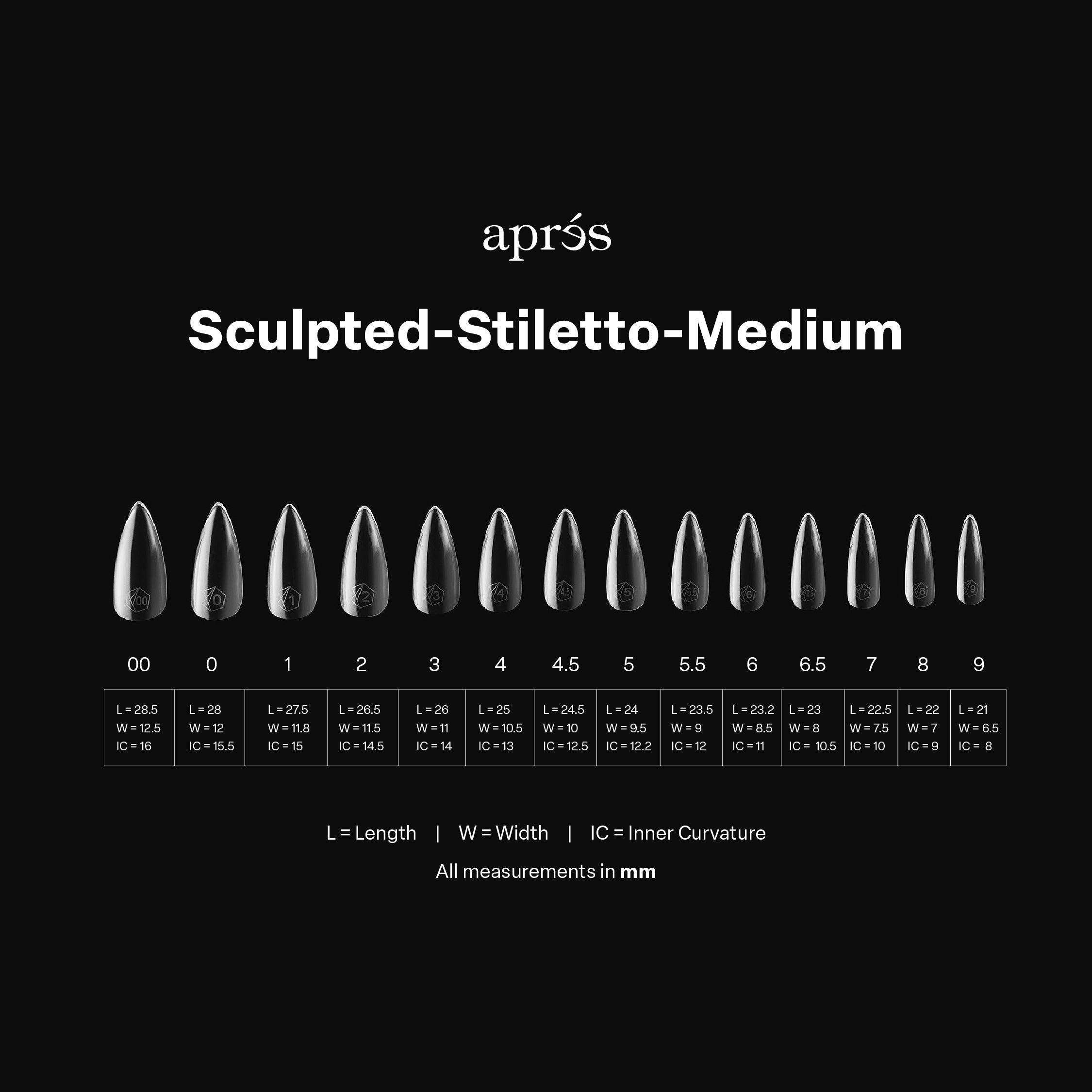 Après Gel-X Sculpted Stiletto Medium — size chart