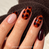 Classic tortoiseshell nail art created with theGELBOTTLE Tortie Nail Art Kit