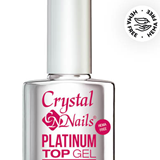 Crystal Nails Platinum Top Gel used as a finishing top coat for gel nails, showcasing a smooth, glossy surface.
