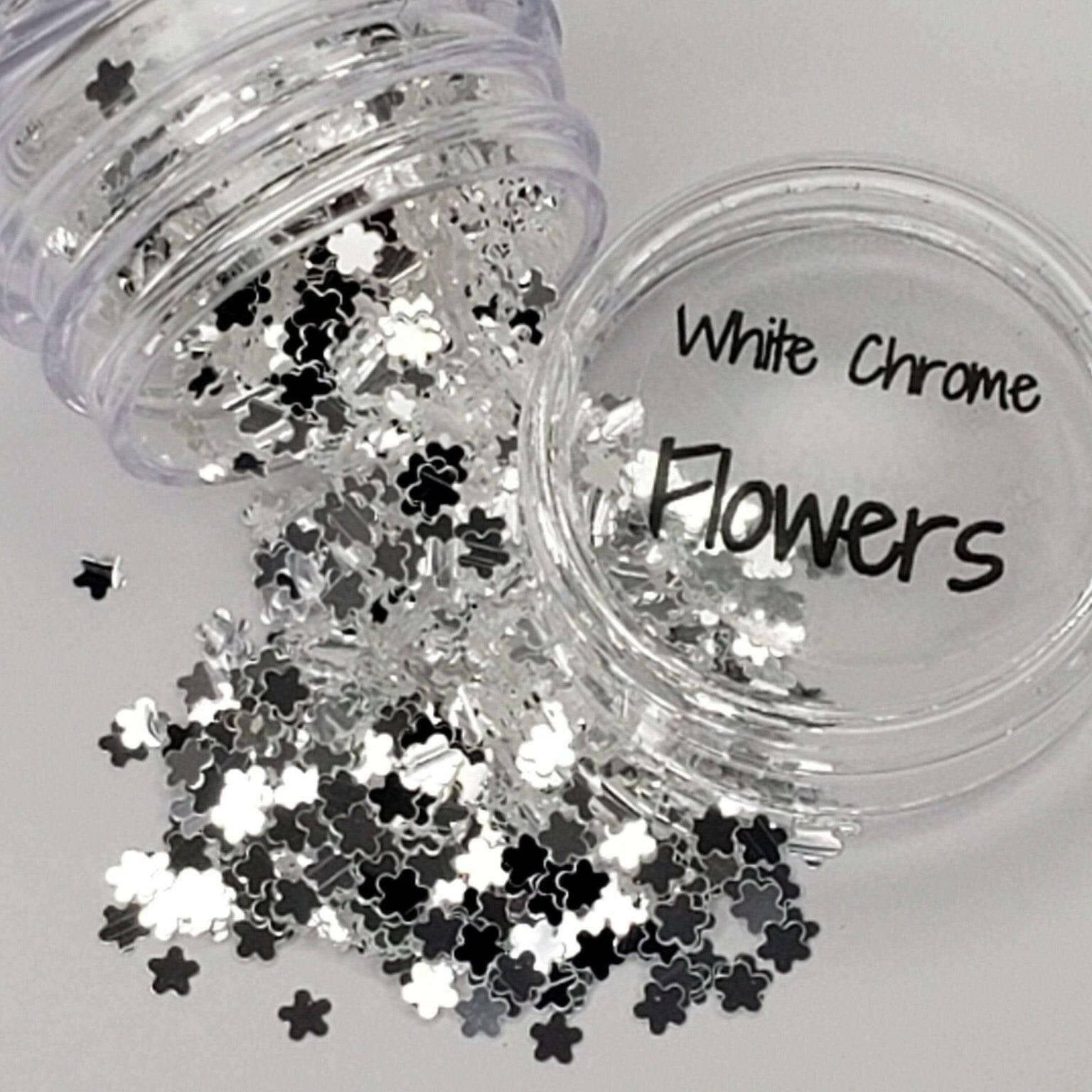 White Chrome Flowers, Glitter (124) - thePINKchair.ca - Glitter - thePINKchair nail studio