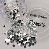 White Chrome Flowers, Glitter (124) - thePINKchair.ca - Glitter - thePINKchair nail studio