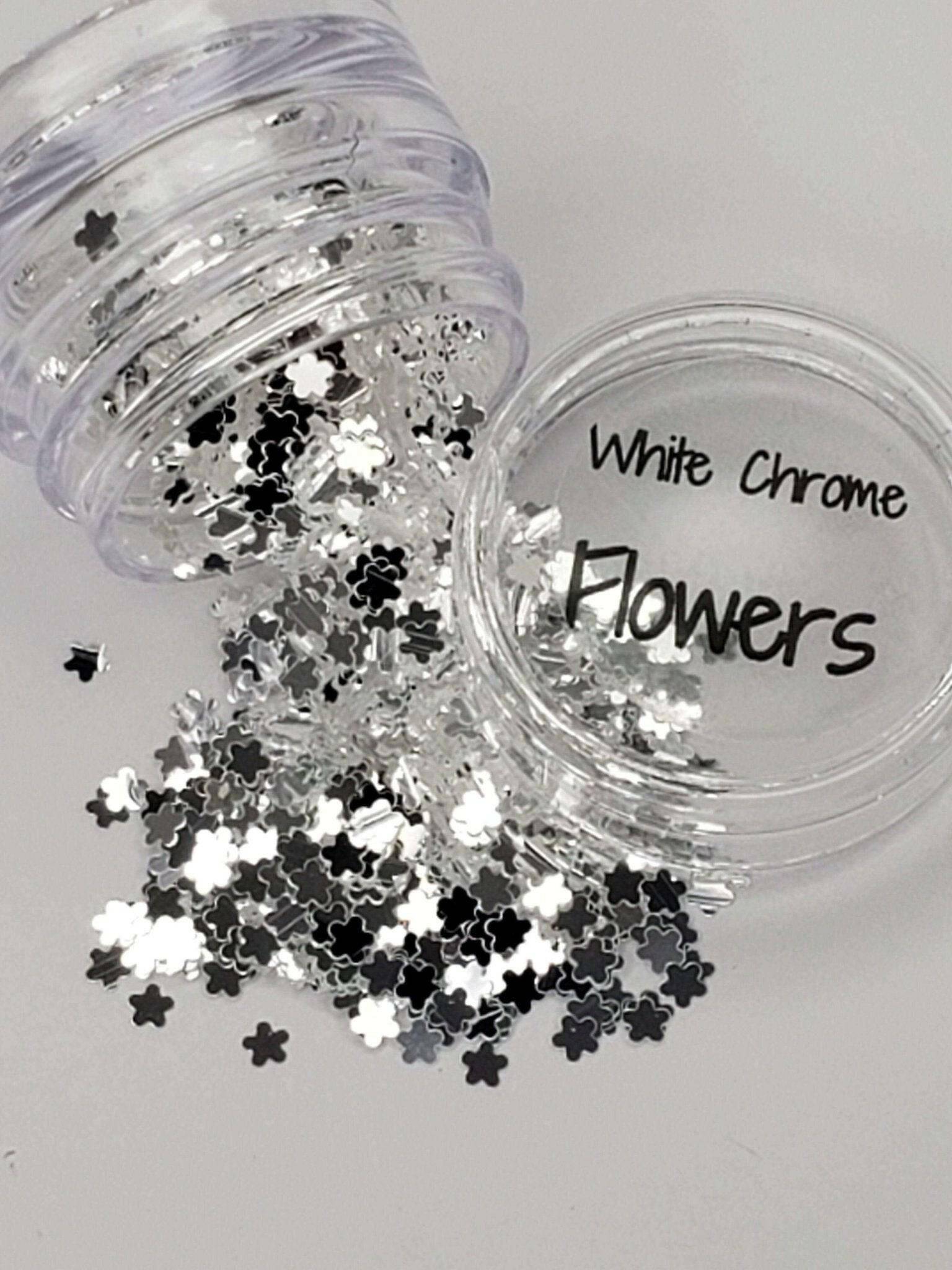 White Chrome Flowers, Glitter (124) - thePINKchair.ca - Glitter - thePINKchair nail studio