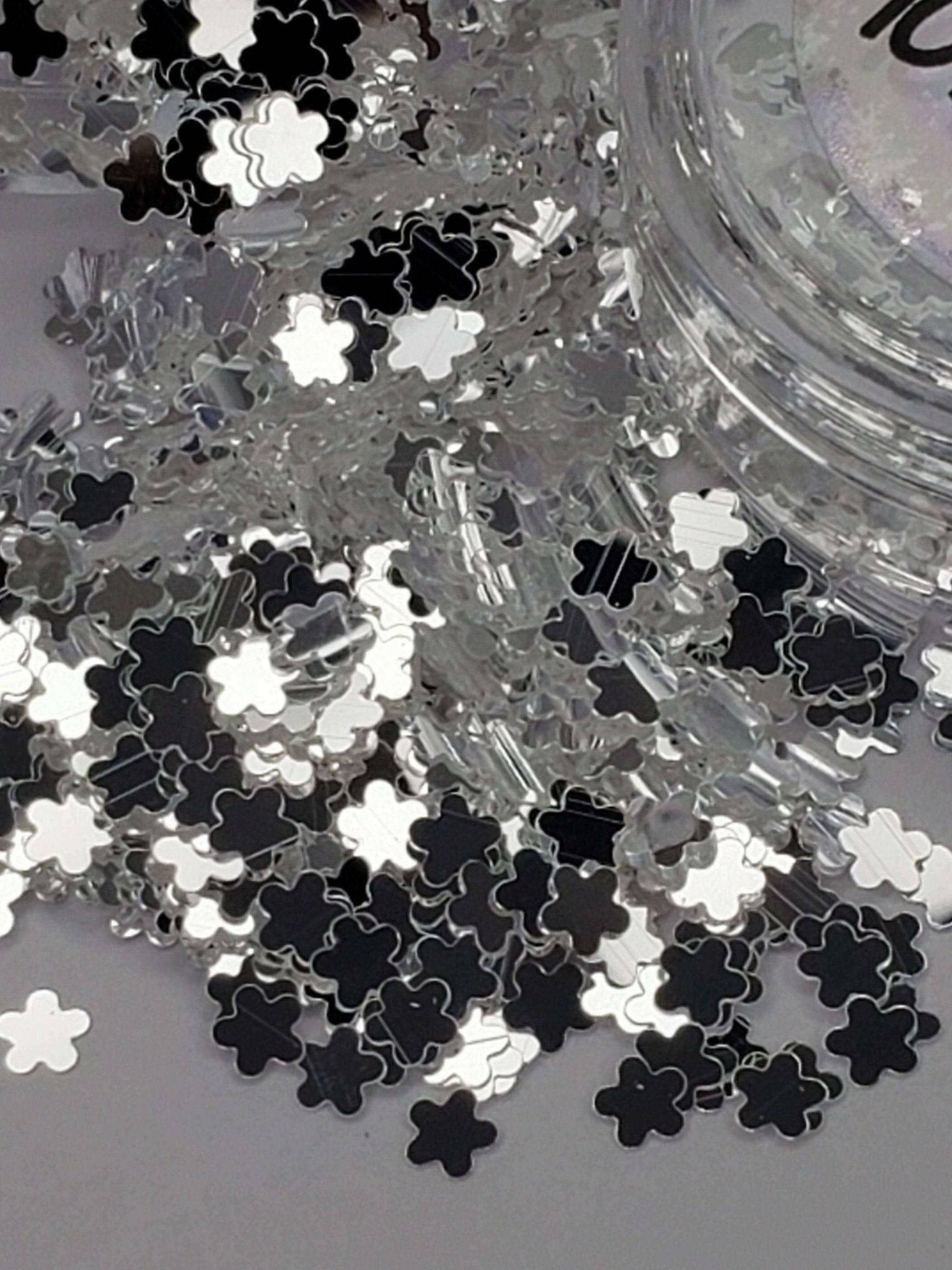 White Chrome Flowers, Glitter (124) - thePINKchair.ca - Glitter - thePINKchair nail studio