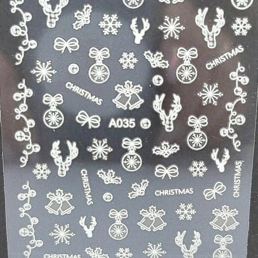 A035, White Christmas Decal/Sticker by thePINKchair - thePINKchair.ca - Nail Art Kits & Accessories - thePINKchair nail studio