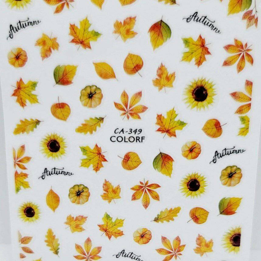 CA349 Sunflowers & Fall Leaves Decal/Sticker by thePINKchair - thePINKchair.ca - Nail Art - thePINKchair nail studio