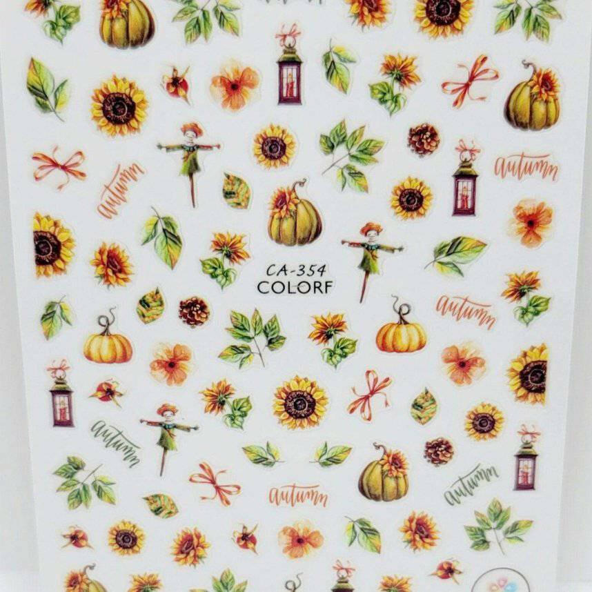CA354, Sunflowers and Pumpkins Decal/Sticker by thePINKchair - thePINKchair.ca - Nail Art - thePINKchair nail studio