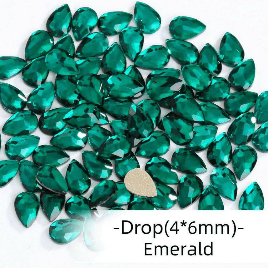 Emerald, Drop (4x6mm/12pcs) by thePINKchair - thePINKchair.ca - Rhinestone - thePINKchair nail studio