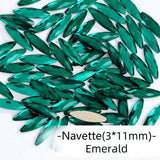 Emerald, Navette (3x11mm/12pcs) by thePINKchair - thePINKchair.ca - Rhinestone - thePINKchair nail studio