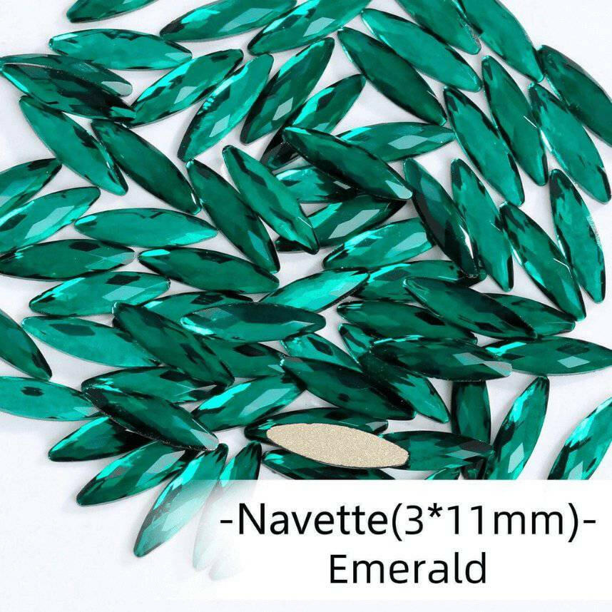Emerald, Navette (3x11mm/12pcs) by thePINKchair - thePINKchair.ca - Rhinestone - thePINKchair nail studio