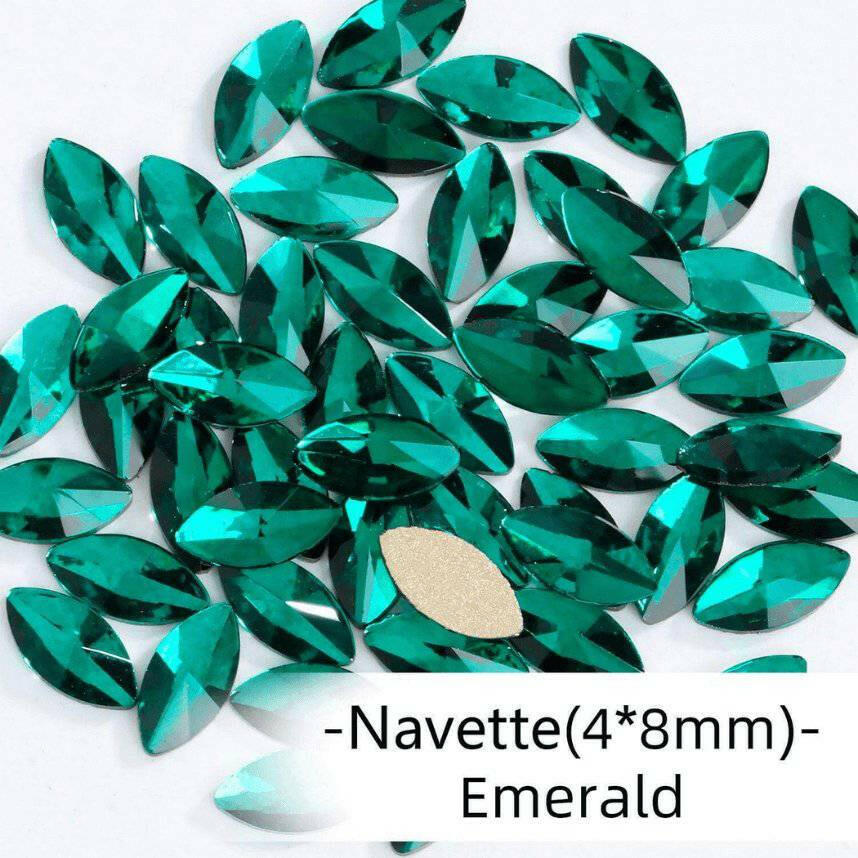 Emerald, Navette (4x8mm/12pcs) by thePINKchair - thePINKchair.ca - Rhinestone - thePINKchair nail studio