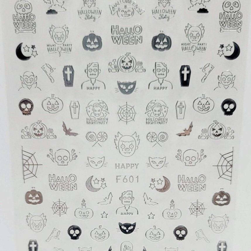 F601, Silver Halloween Decal/Sticker by thePINKchair - thePINKchair.ca - Nail Art - thePINKchair nail studio