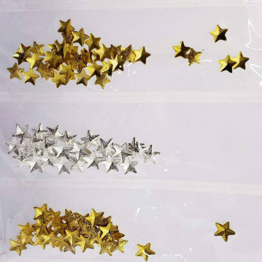 Gold & Silver Stars Metal Nail Art Studs by thePINKchair - thePINKchair.ca - Nail Art - thePINKchair nail studio