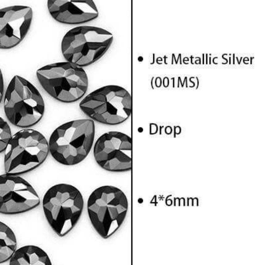 Jet Metallic, Drop (4x6mm/6pcs) by thePINKchair - thePINKchair.ca - Rhinestone - thePINKchair nail studio