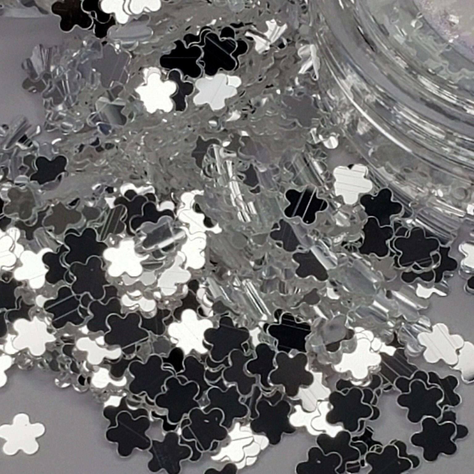White Chrome Flowers, Glitter (124) - thePINKchair.ca - Glitter - thePINKchair nail studio